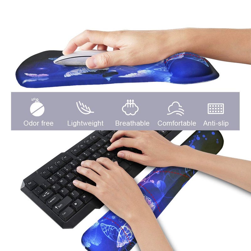 iVeze Mouse Pad with Wrist Support and Keyboard Wrist Rest Pad Set,Ergonomic Mouse Pads for Computers Laptop,Non-Slip Comfortable Mousepad w/Raised Memory Foam for Easy Typing & Pain Relief (Retro Flower) - Image 3